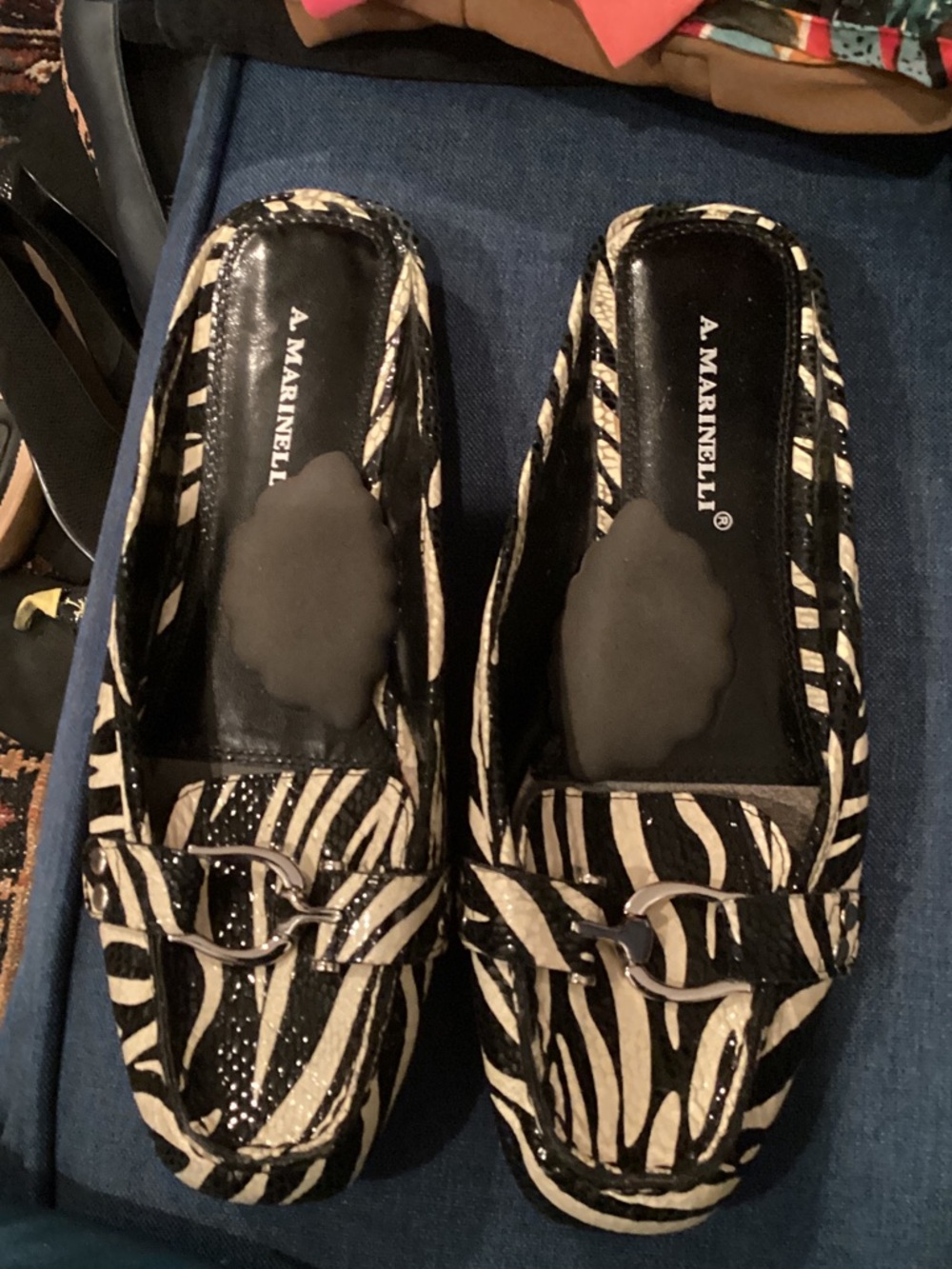 A. Marinelli Black and White Zebra Print Loafers
